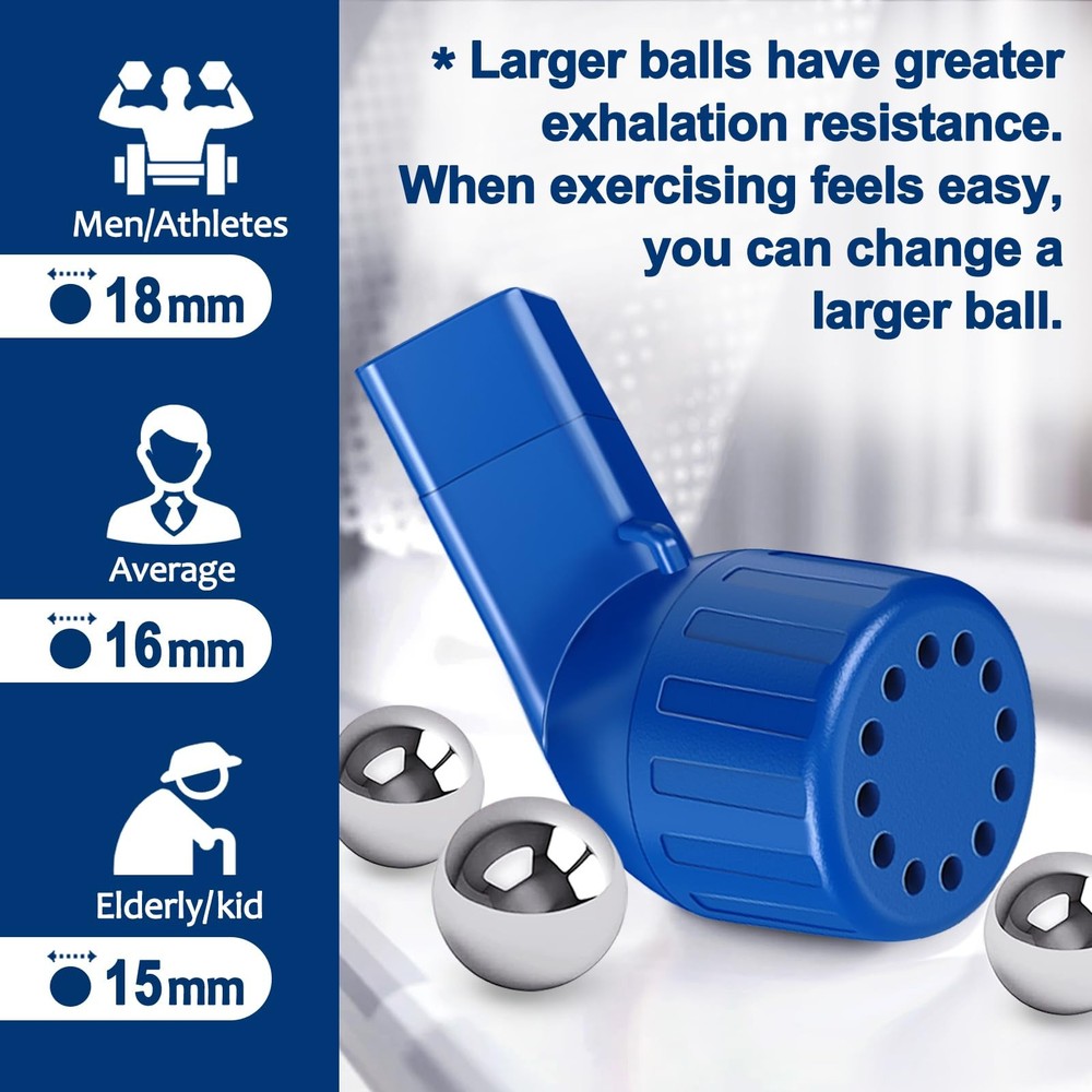 Flutter Valve, Breathing Exercise Device for Lungs, Natural Dark Blue-e