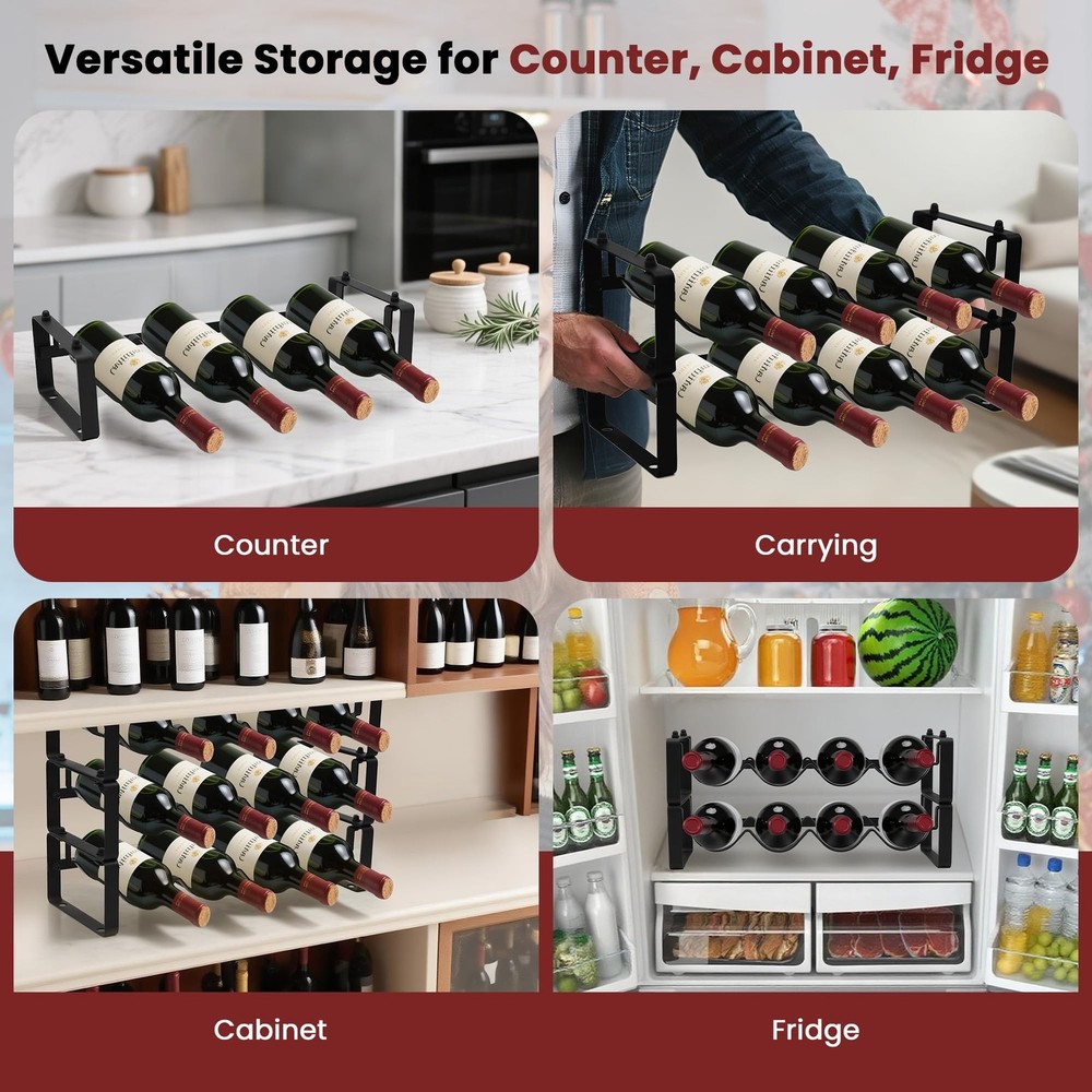 Stackable 4 Bottles Wine Rack – Compact Metal Wine Holder for Countertop,