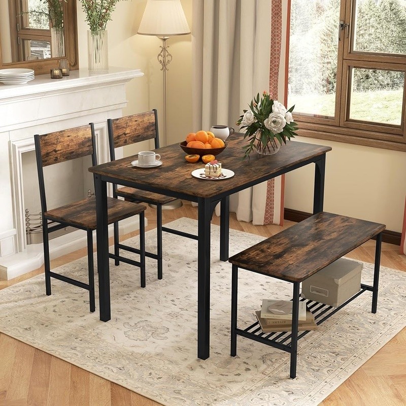 Heavy Duty Metal Dining Table Set Storage Solution Compact Bench 4 People New