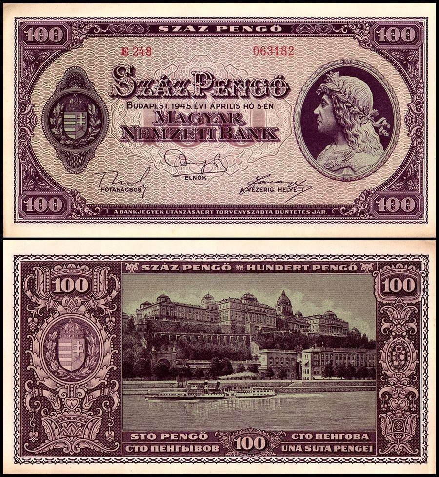 Hungary 100 Pengo, 1945, P-111b, Used