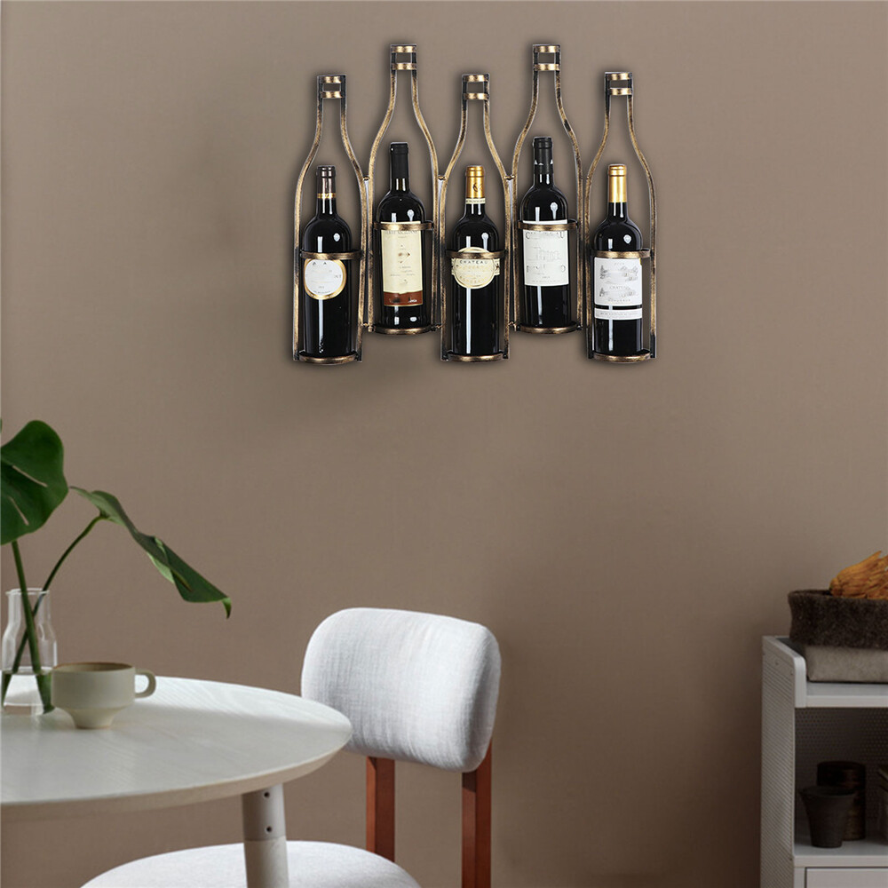 Retro Wall Mounted Wine Rack Kitchen Bar 5 Bottles Holder Storage Display Shelf