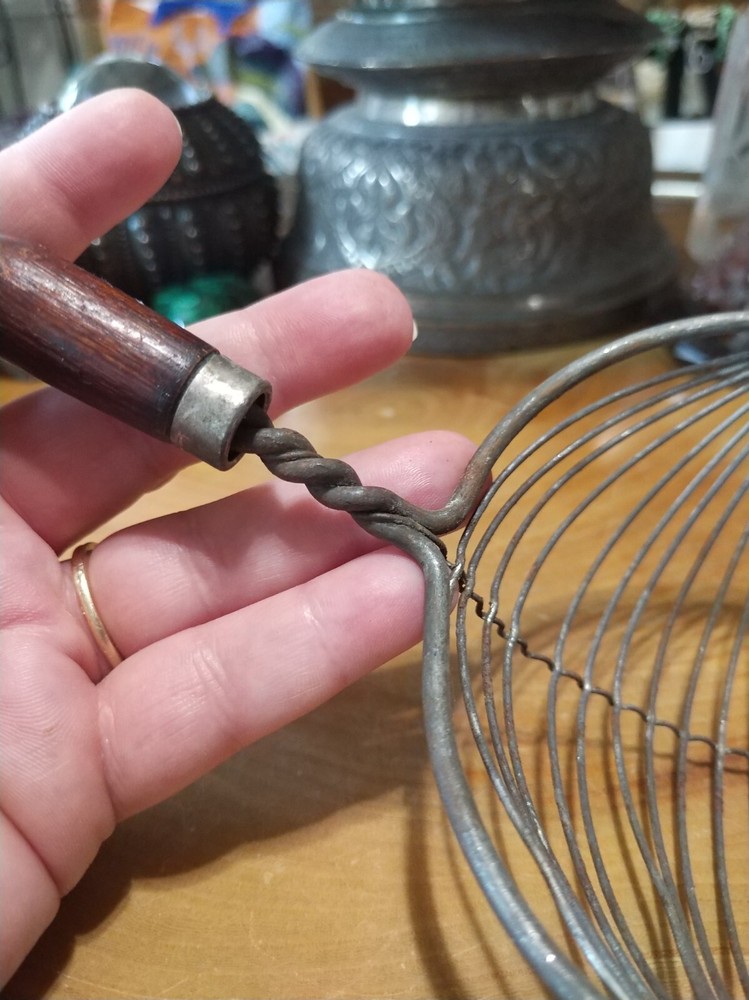 Antique 1920s vintage kitchen tool primitive strainer, skimmer