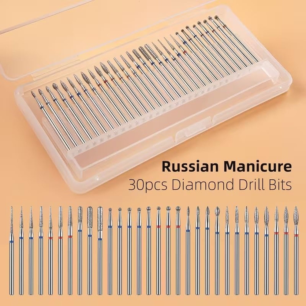 30Pcs Silver Diamond Nail Drill Bits Set, Professional Nail File Drill Bits f...