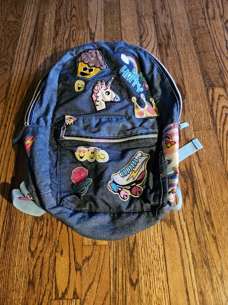 Emojination Backpack In Denim With Multiple Patches