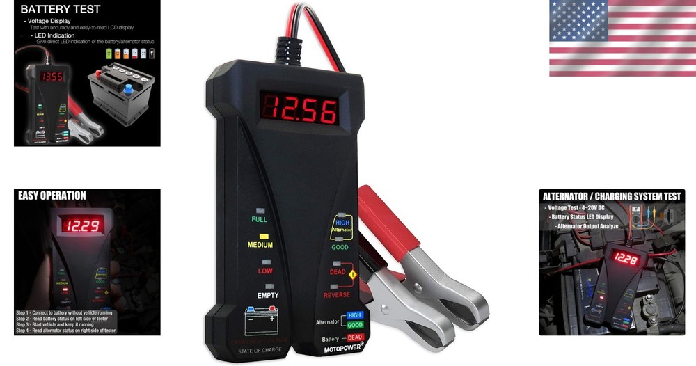 Versatile 12V Charging System Analyzer with LCD Display - Durable Rubber Finish