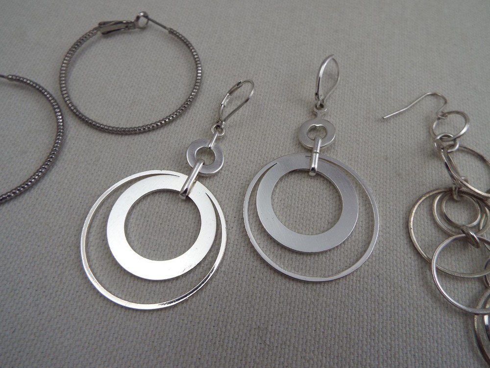 3 pr Silvertone Pierced Earrings (B30)