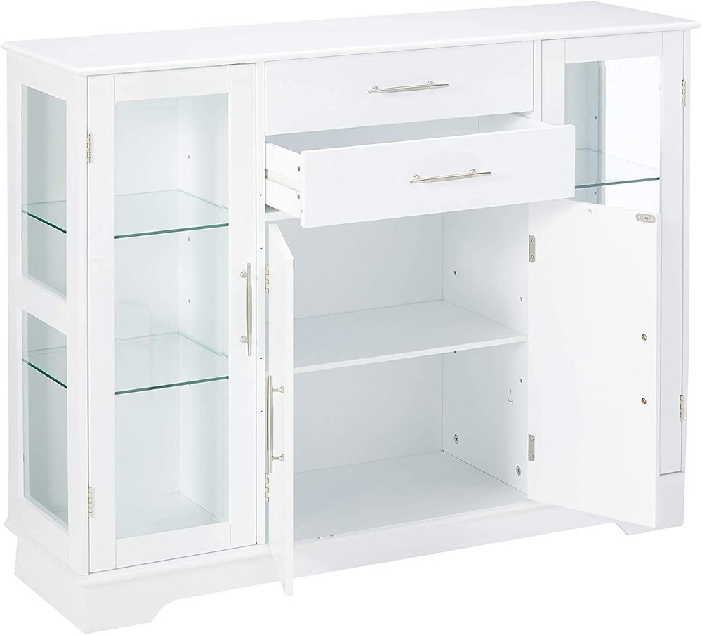 Elegant White Buffet Sideboard with 3 Cabinets & 2 Drawers for Storage