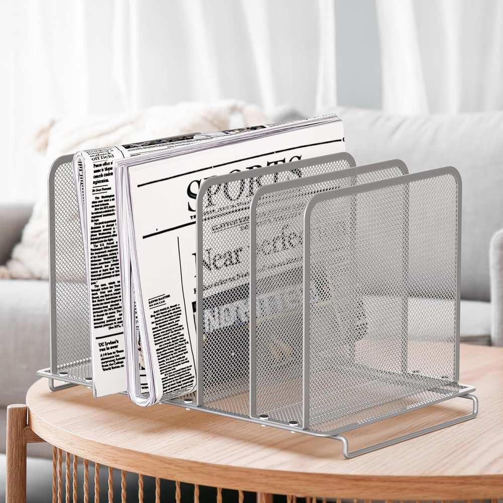 Expandable 5 Section Upright File Sorter Organizer, Silver