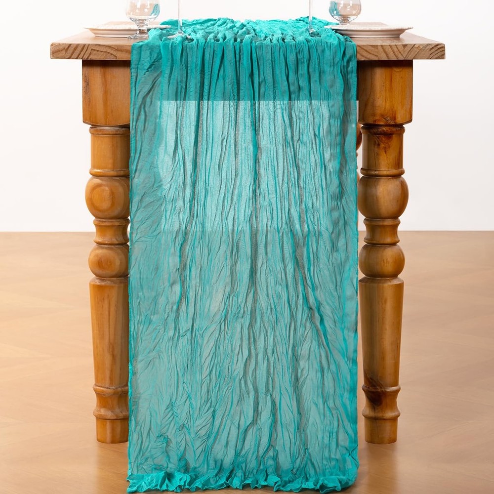 Teal Green Cheesecloth Table Runner Spring Easter Table Runner Boho Gauze 120...