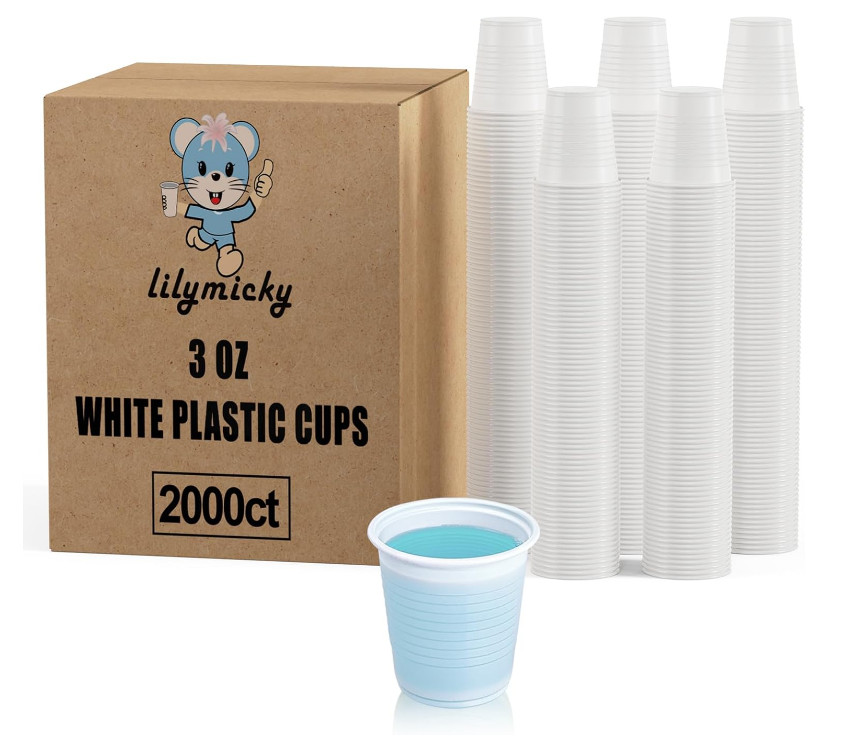 [2000 Pack] 3 oz White Plastic Cups, Disposable Plastic Bathroom Cups, 3 Ounc...