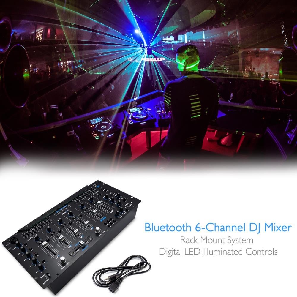 Pyle 6 Channel Mixer DJ Controller with Bluetooth, Professional Sound Black