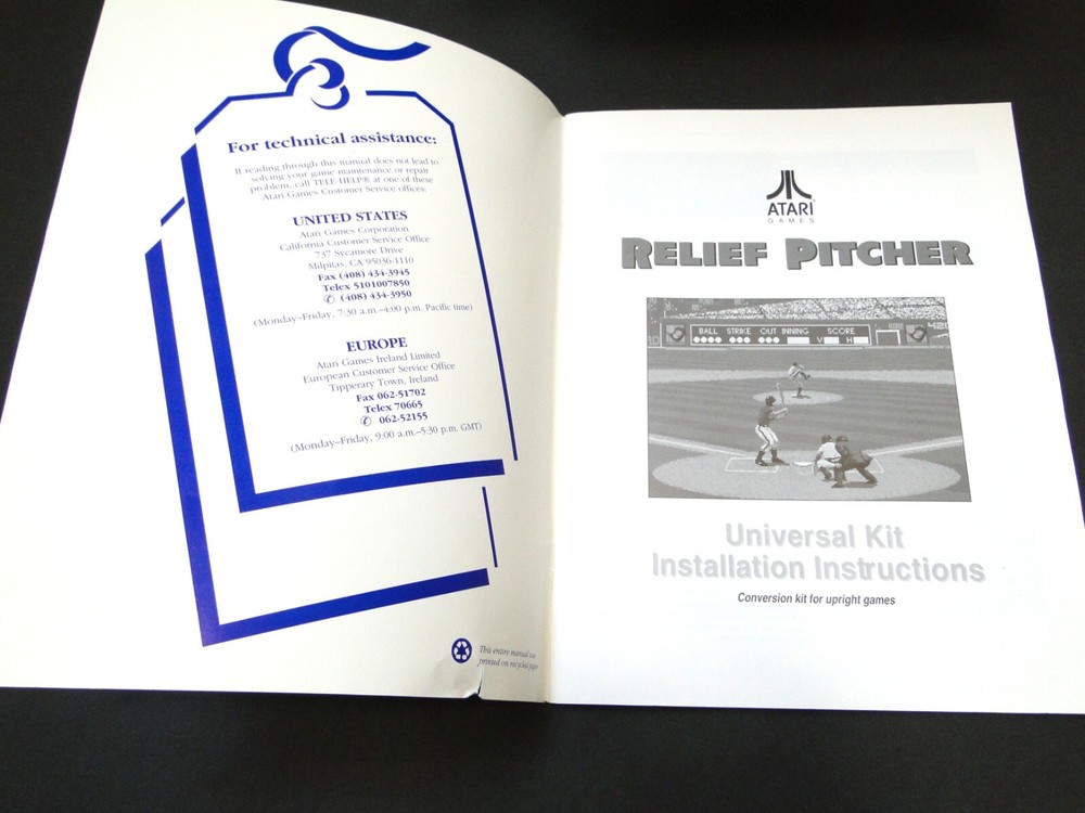 Vintage 1992 Atari: Relief Pitcher Arcade Kit Installation Instructions