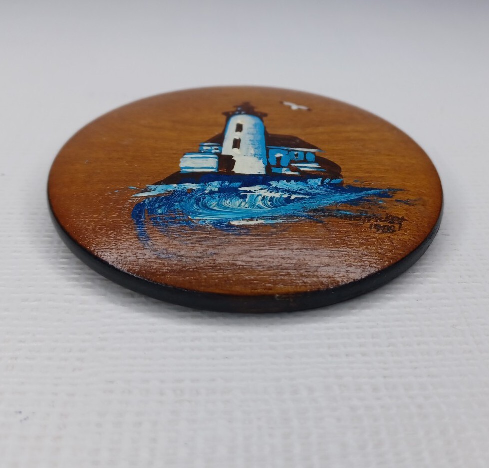 Lighthouse Hand Painted 3" Wood Round