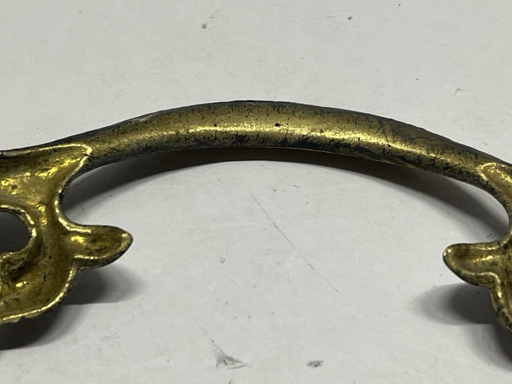 Vintage NOS 9 1/4” Decorative Brass/Whitewash Fixed Drawer Pull