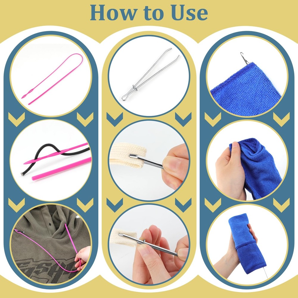 Drawstring Threader Tool Set, Stainless Steel Sewing Loop Turner Hooks with