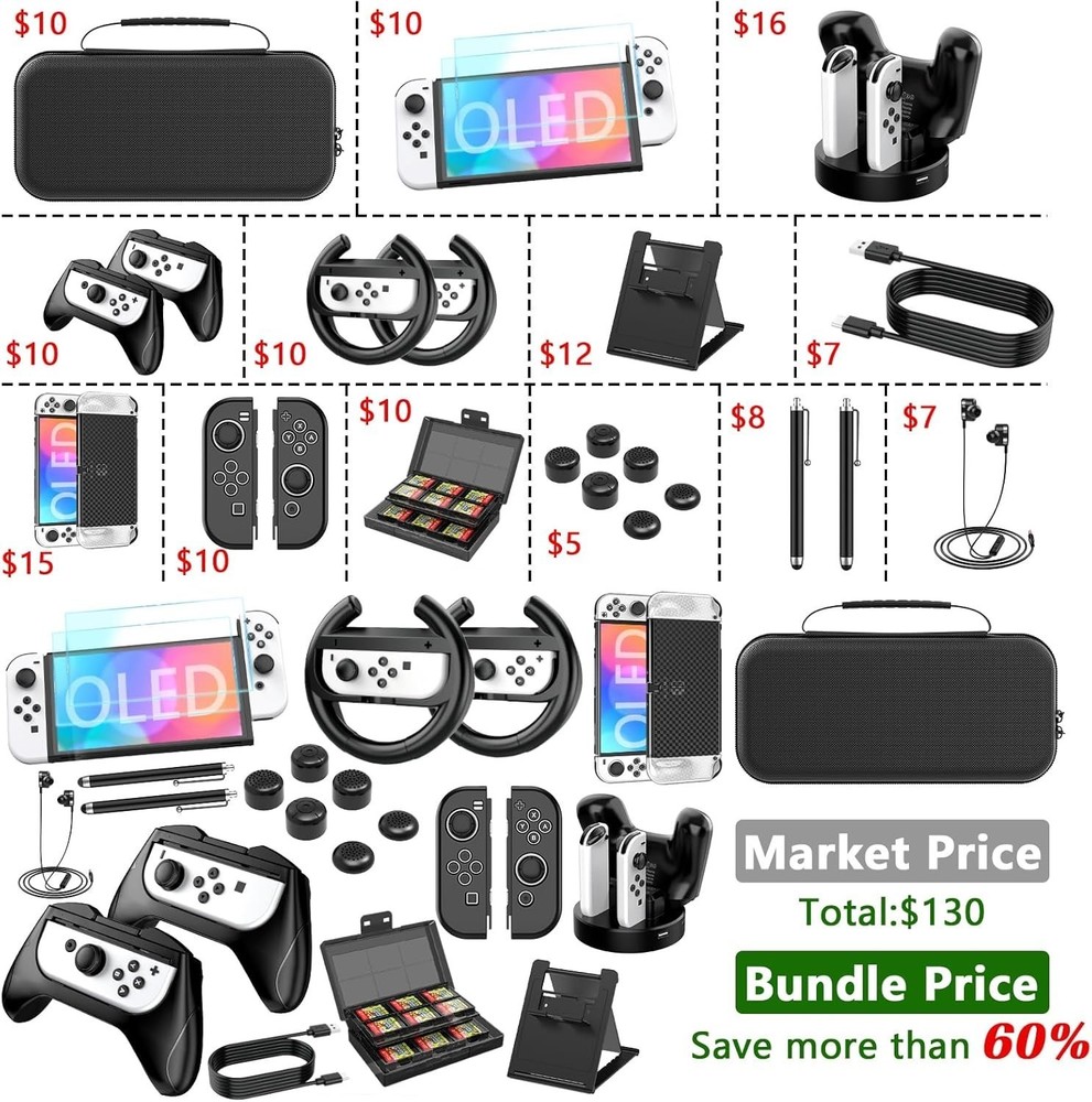 27 in 1 Upgraded Switch OLED Accessories, Switch Accessory Bundle Kit For Gift,o