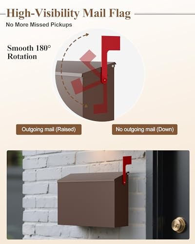 Wall-Mount Mailbox for Outside, Large Capacity Rust-Proof Mail Box with Brown