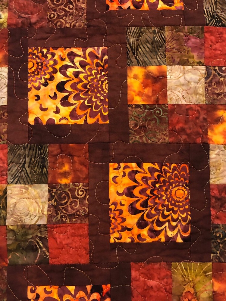Handmade Quilted Table Runner Wall Art Brown Orange Yellow Patchwork Fall Autumn