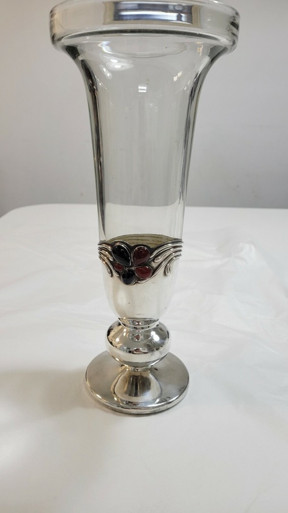 STERLING SILVER AND GLASS VASE  DOMAR