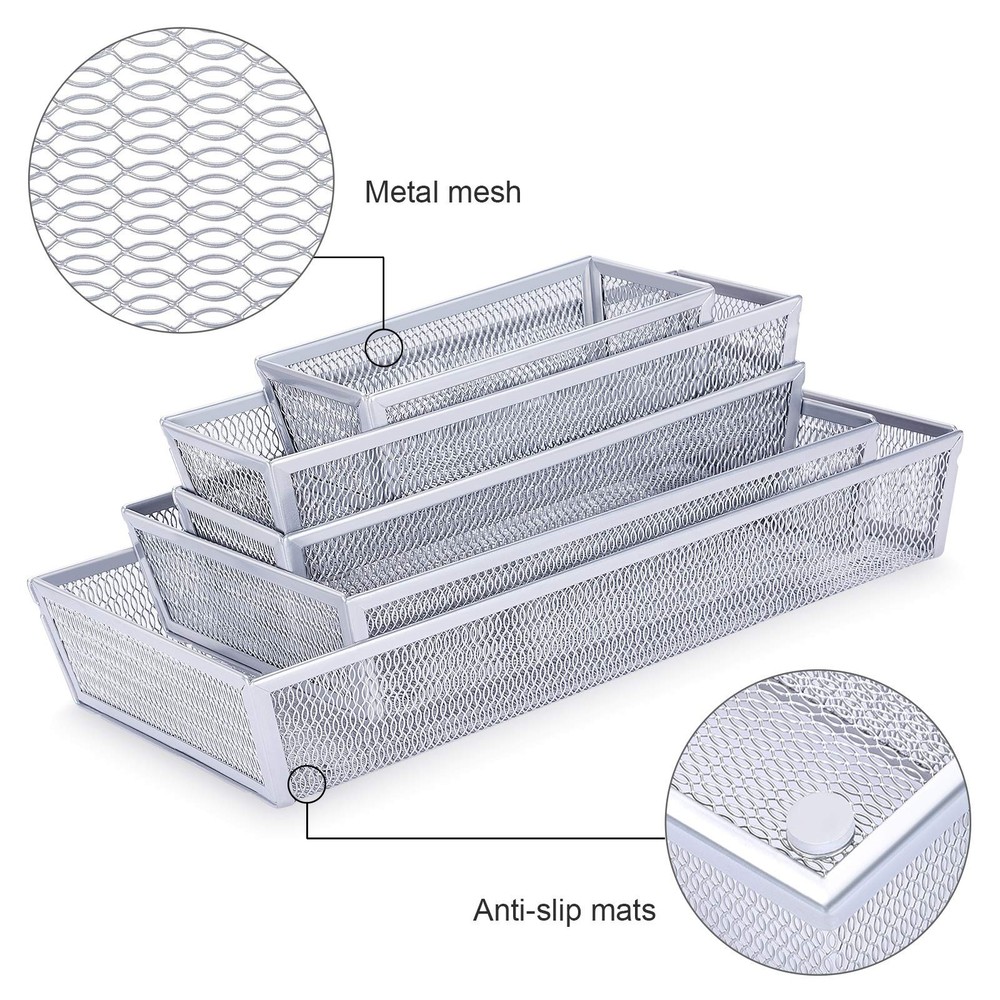WuGeShop Mesh Silverware Tray Drawer Organizer, Kitchen Utensils Flatware wit...