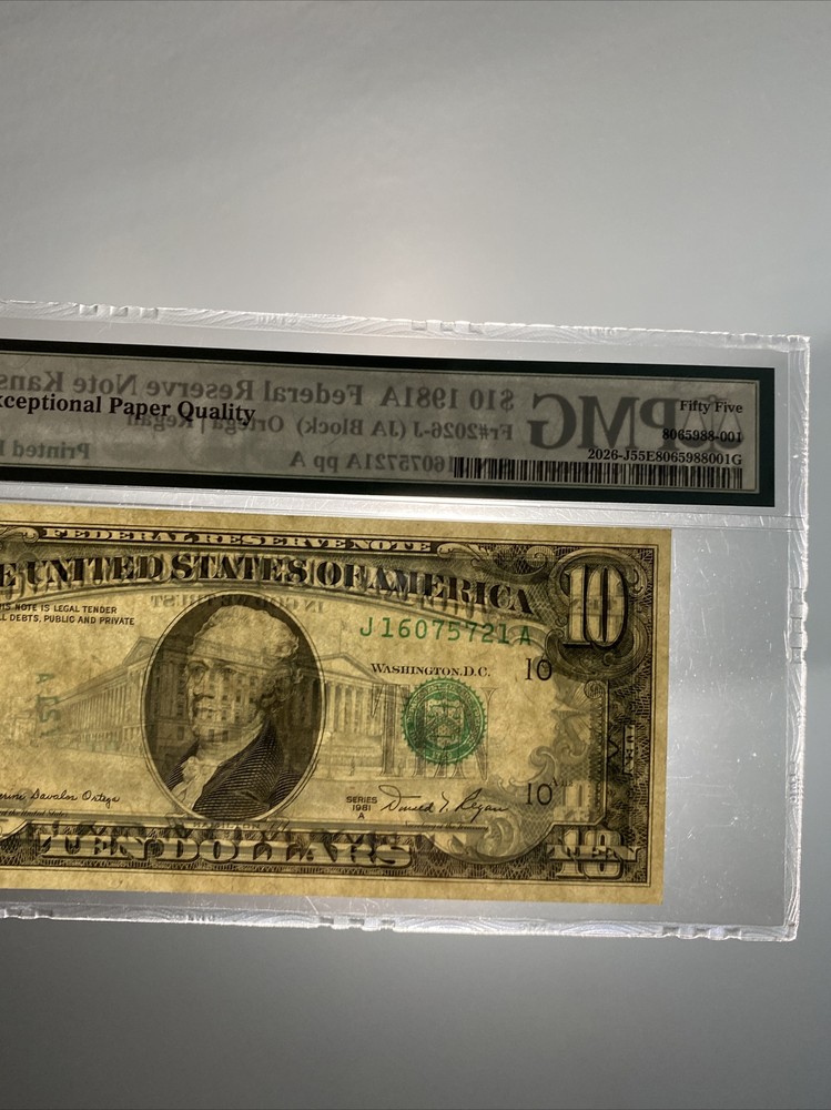 1981A $10 Dollar FRN PMG  55 Huge Misaligned  Printed Fold Error UNC！Beautiful！！