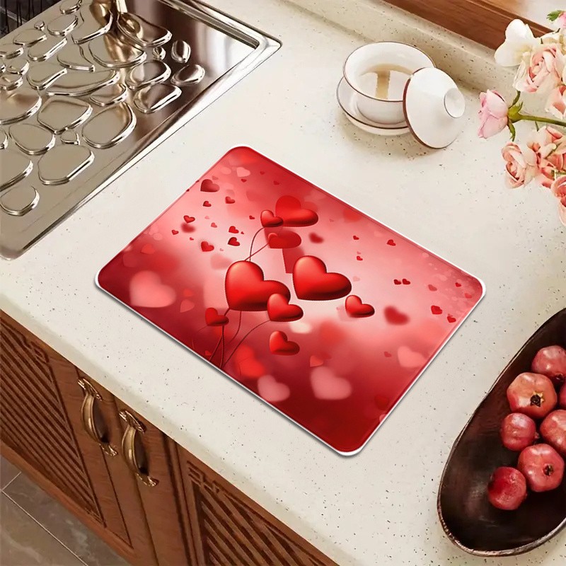 2D Valentine'S Day Kitchen Countertop Drying Mat Protecting Taleware Home Decor