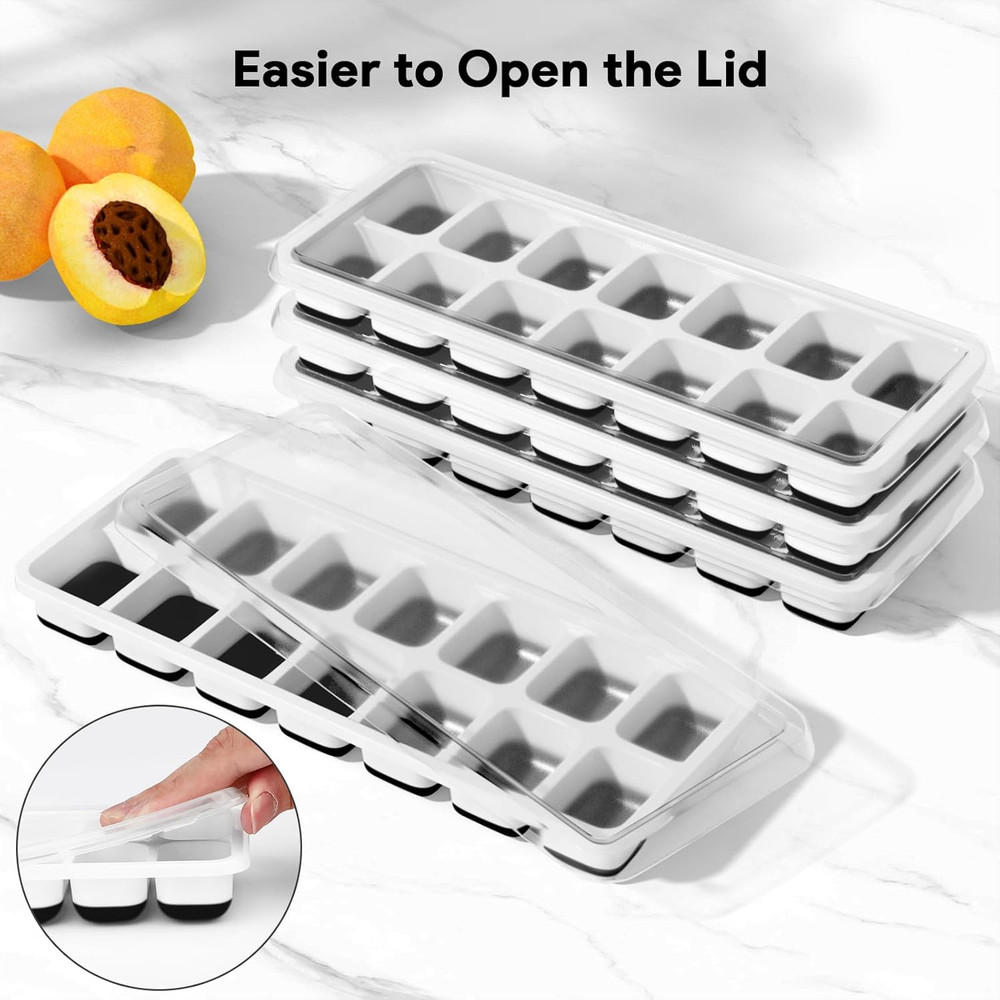 Ice Cube Trays 4 Pack, Silicone Ice Cube Trays with Removable Lid, Easy-Release