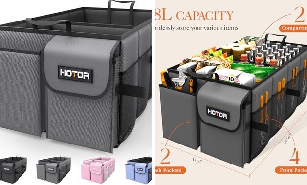 Foldable Trunk Organizer - SUV & Sedan Compatible, Large (2 Compartments) Grey