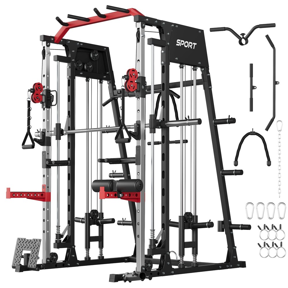 🔝Smith Machine Strength Training Power Cage Lat-Pull Down System 2200lbSquat Ra