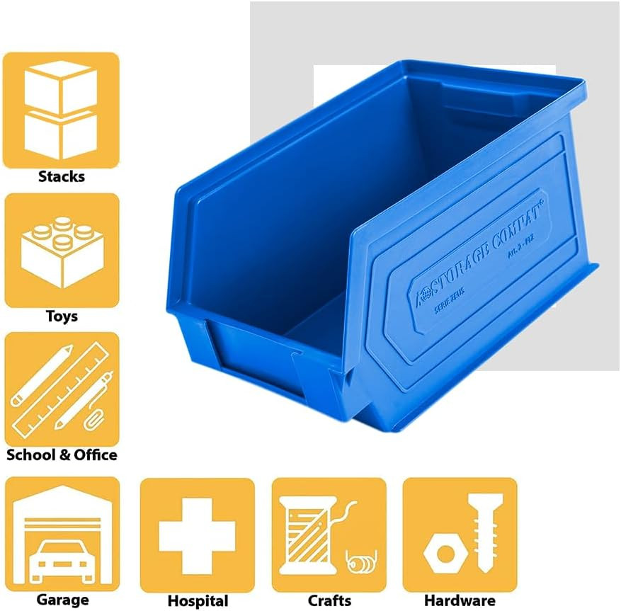 Stackable Blue Plastic Storage Bins - 6-Pack, 9"x5"x5" for Organizing