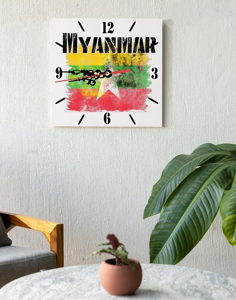 Myanmar Flag Wall clock patriots CERAMIC Tile Watch Support Décor