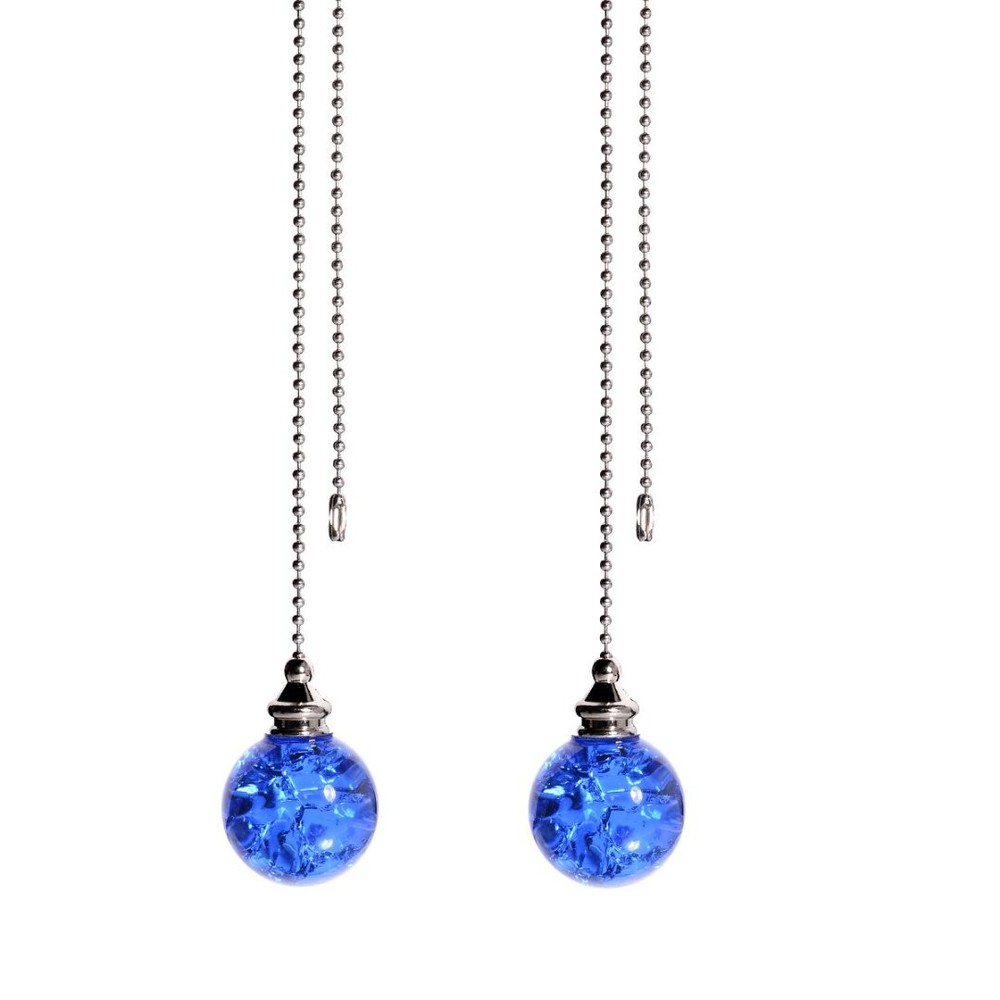2Pcs Ceiling Fan Pull Chain 30MM Blue Crystal Ice Crack Ball Fan Pull Chain