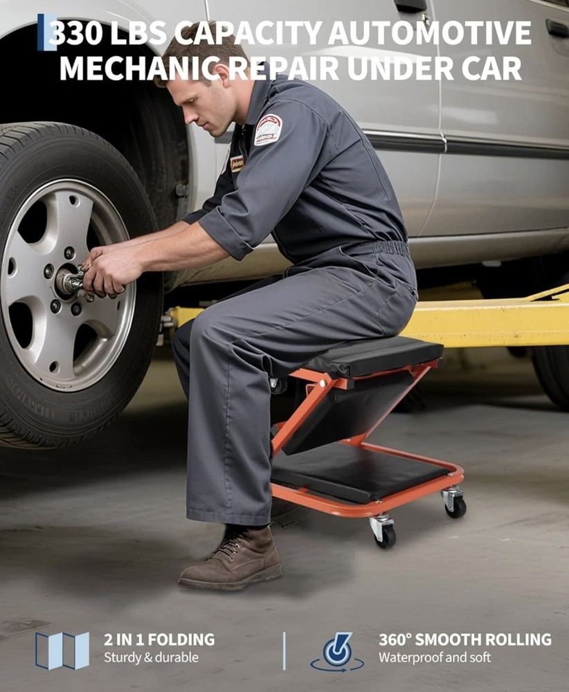 36" Rolling Foldable Automotive Creeper Rolling Portable Red Foldable Creeper