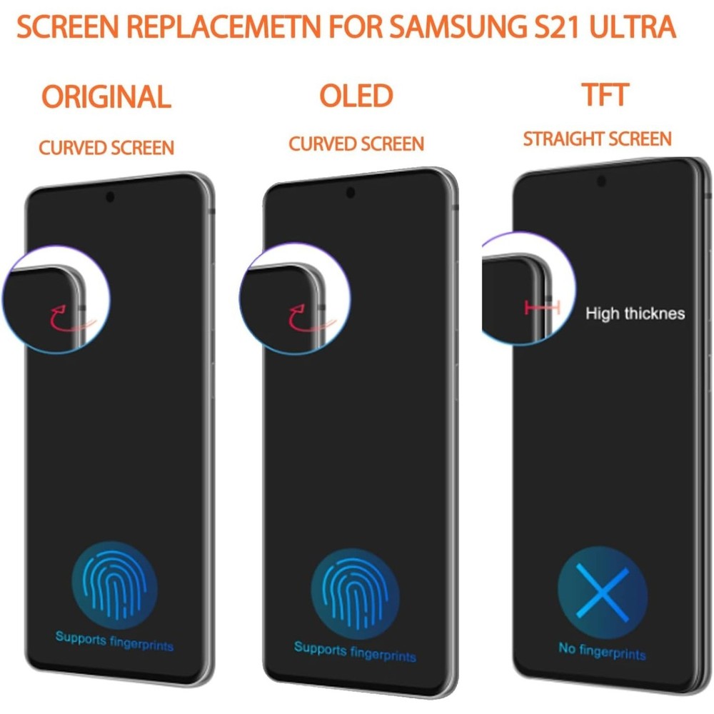 For Samsung Galaxy S21 Ultra OLED Display Touch Screen Replacement With Frame