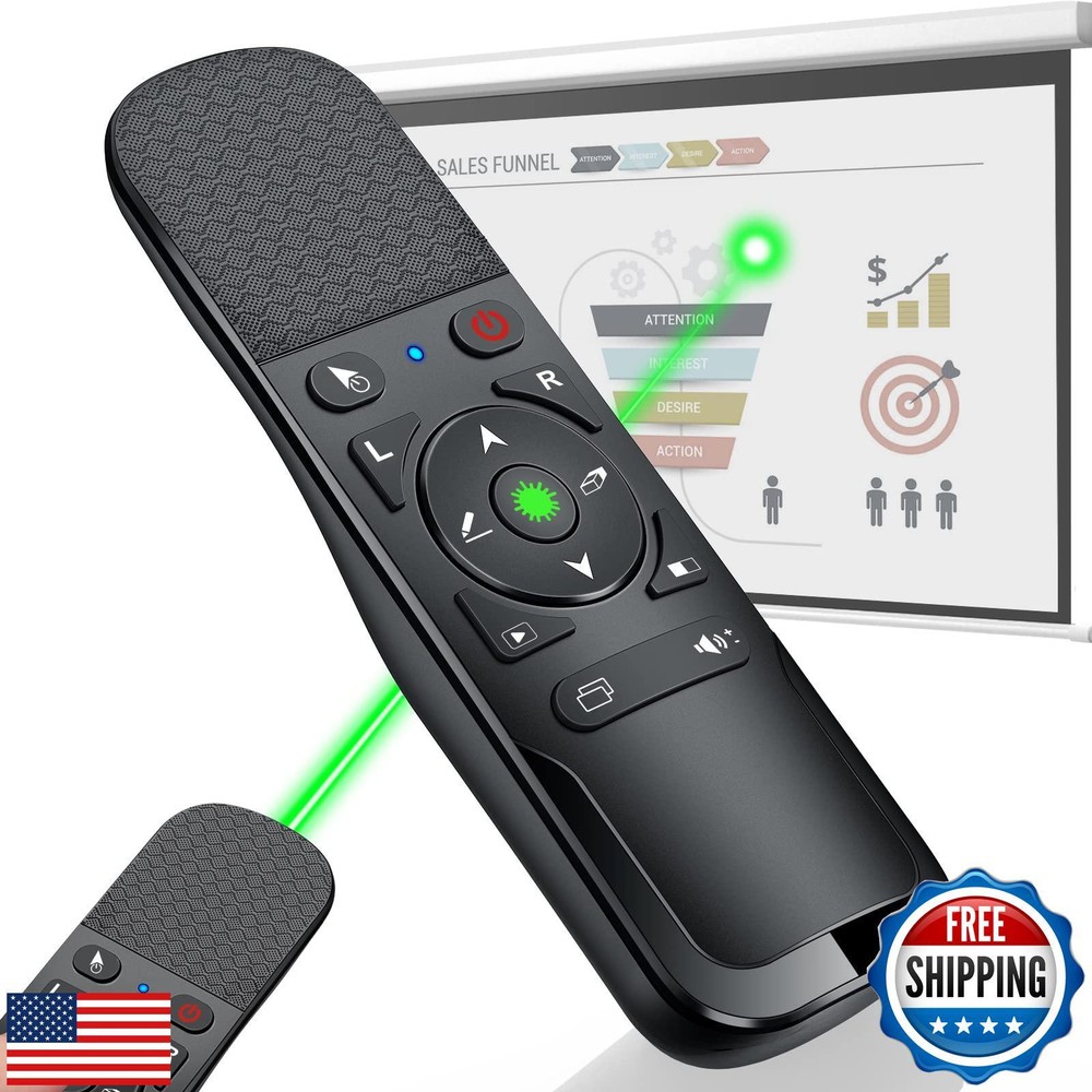 Presentation Clicker Green Laser Pointer with Air Mouse Function, Wireless Pr