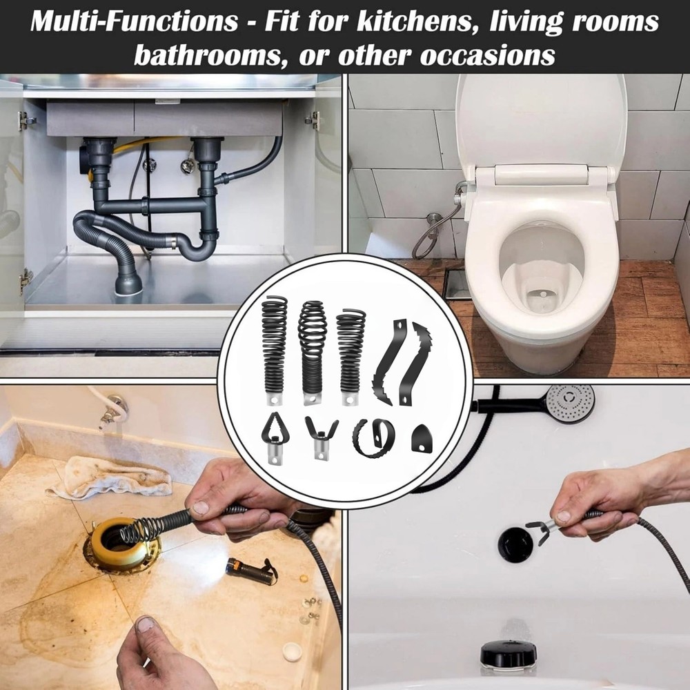 8PCS Drain Drill Attachments, Multi-Function Cutter Heads for Snake Machines