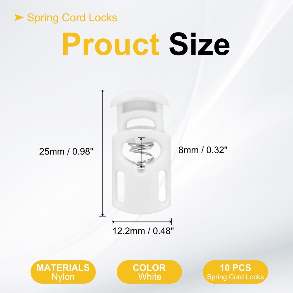 10pcs Spring Cord Locks Plastic Toggle Stopper Cord Stops Fastener, White