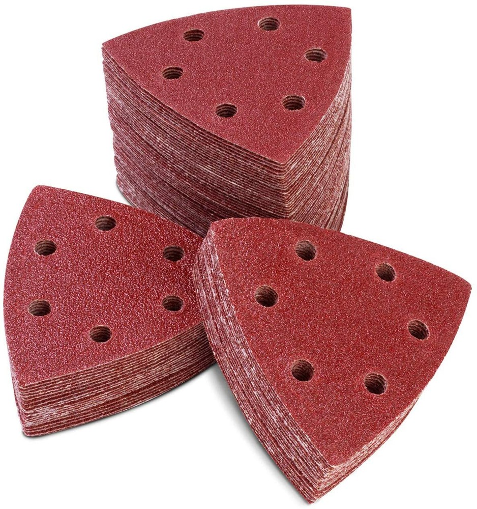 500PCS 3.5" 6-H Triangle Sanding Discs A/O 90mm Hook & Loop Sandpaper 40-120Grit