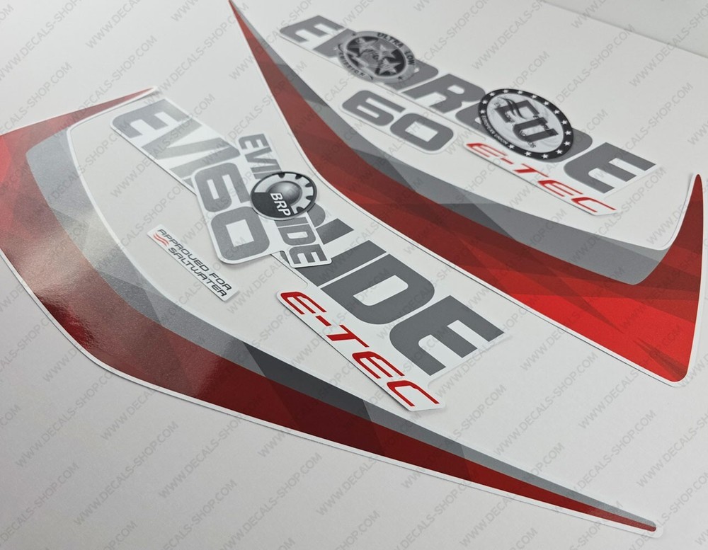 Evinrude 60 hp ETEC 2015-2016 outboard engine decals sticker set White Cowl