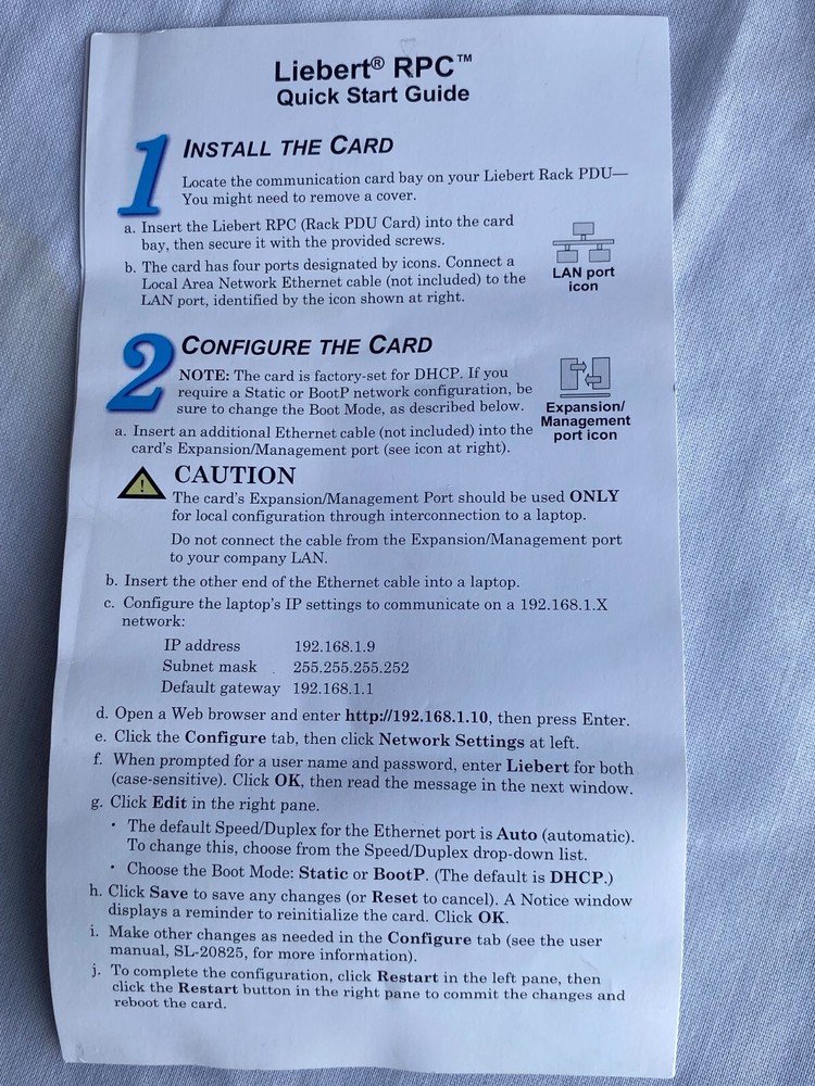 EMERSON LIEBERT RPC-1000 PDU NETWORK INTERFACE CARD 417291G