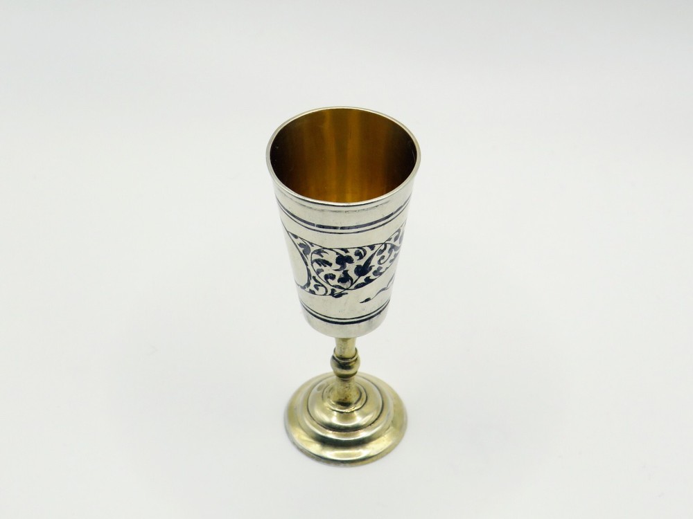 Antique Solid Silver Niello And Gilt Soviet Era Russian Kiddush Cup Hallmarked