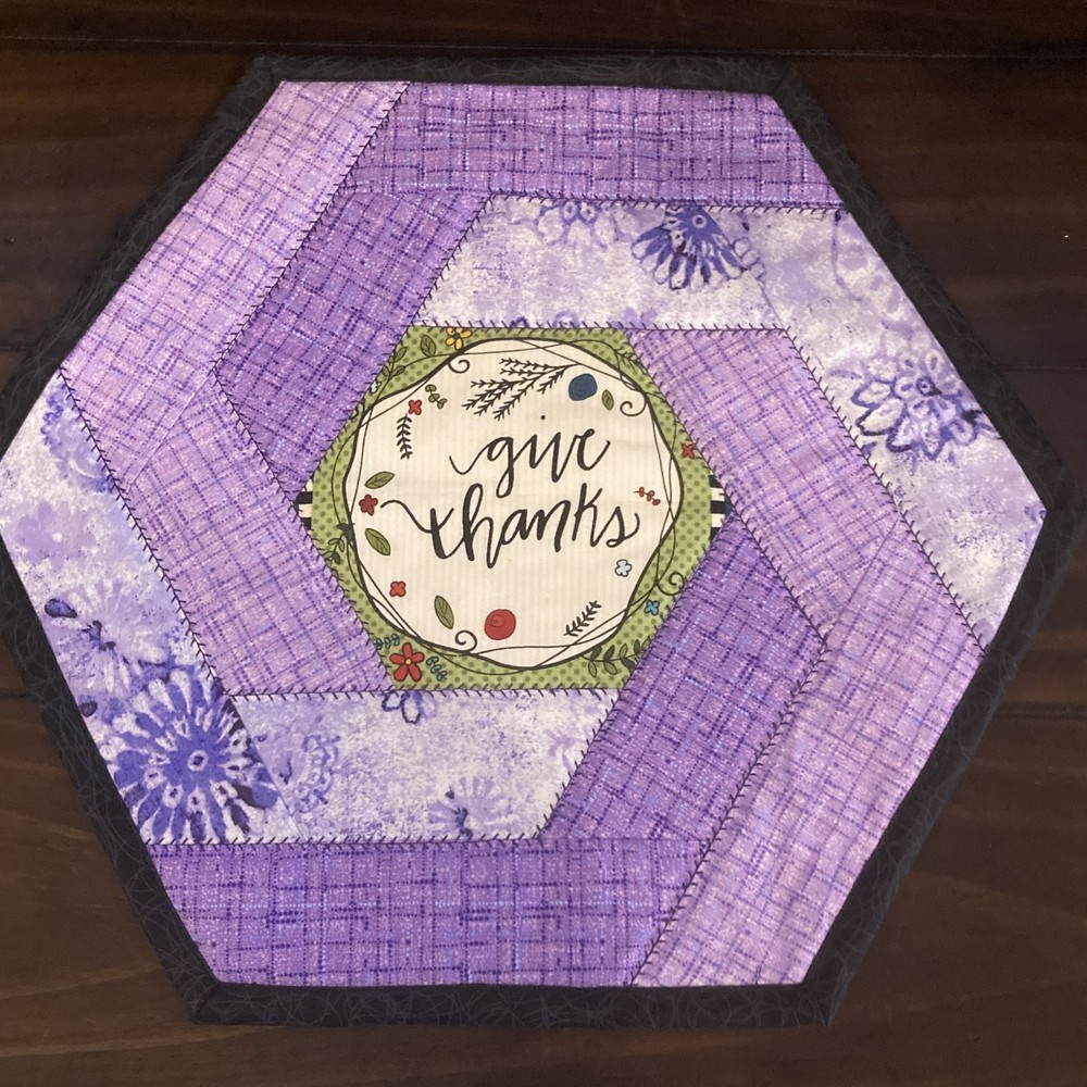 April Give Thanks  Hexagon Quilted Table Topper