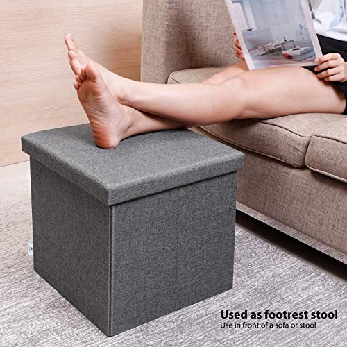 Storage Ottoman with Tray, Small Ottomans Cube Folding Coffee Grey-square