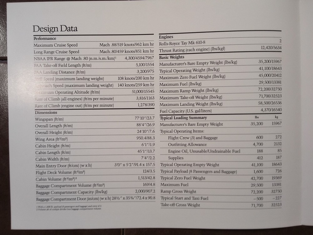 Original Technical data for Gulfstream IV Sales Brochure, 4 page, 8 x 11"