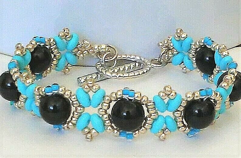 Handmade Aqua Black Jasper Bracelet