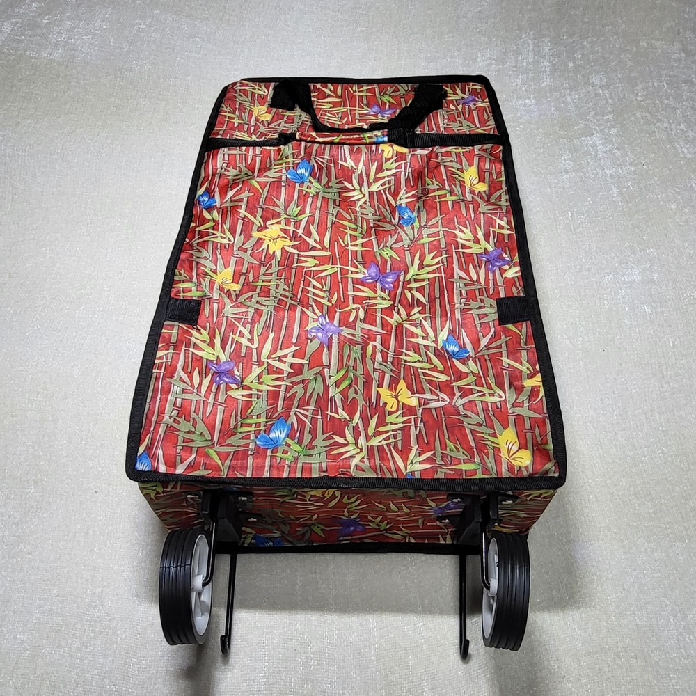 Rolling Travel Bag Collapsible Red Multicolor Bamboo Print