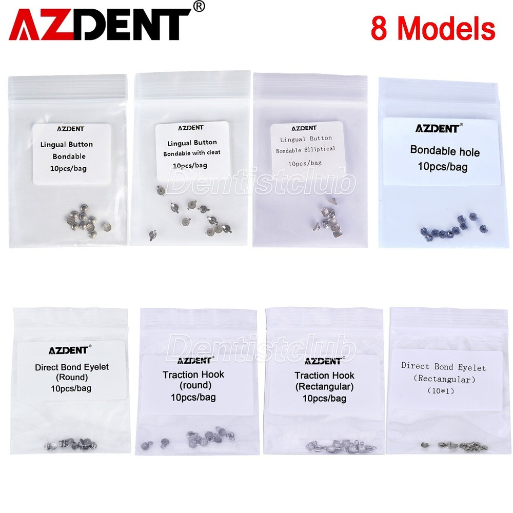8 Type AZDENT Dental Orthodontic Lingual Buttons Bondable Round Base/Rectangular