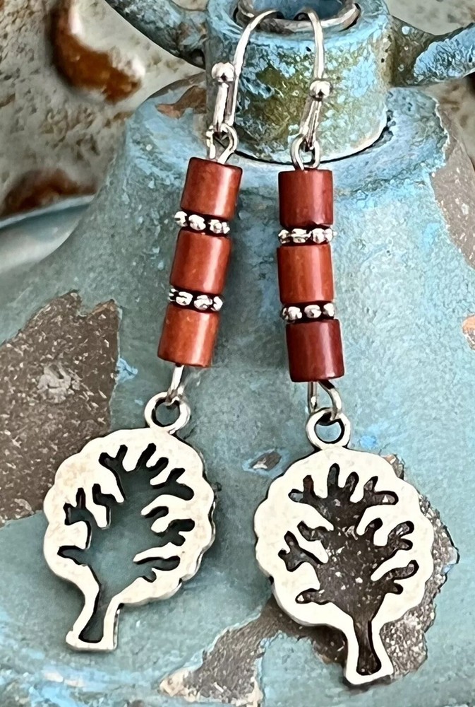Rusty Brown and Silver Tree Earrings. Nature.