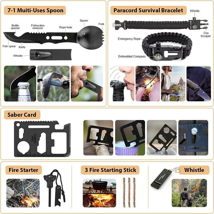 Emergency Survival Kit with Survival Gear tools first aid for backpack bag
