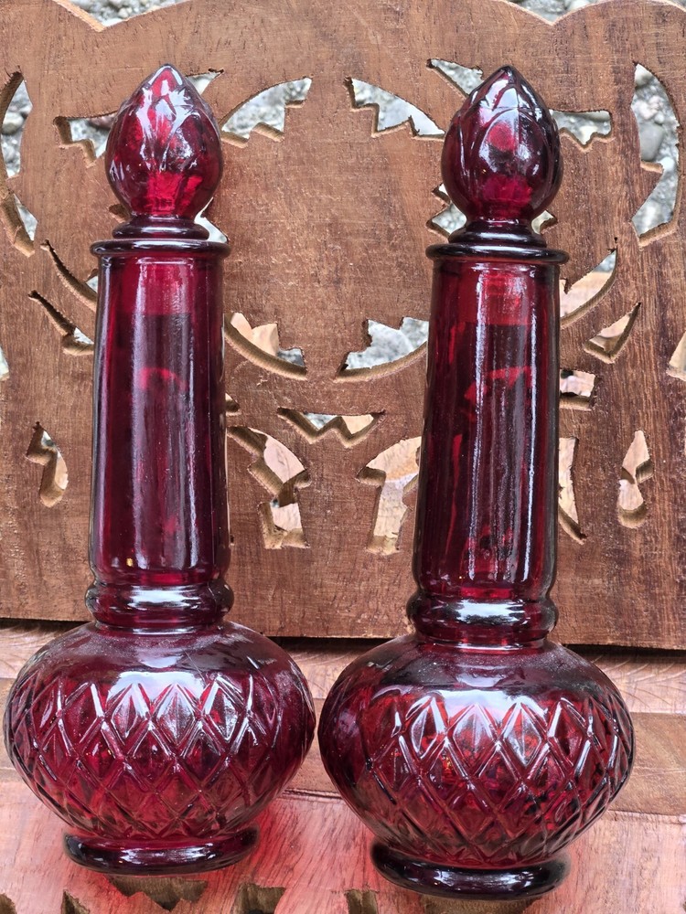 2 Vintage Avon Topaz & Occur Cologne Ruby Red Candle Shaped Perfume Bottle Empty